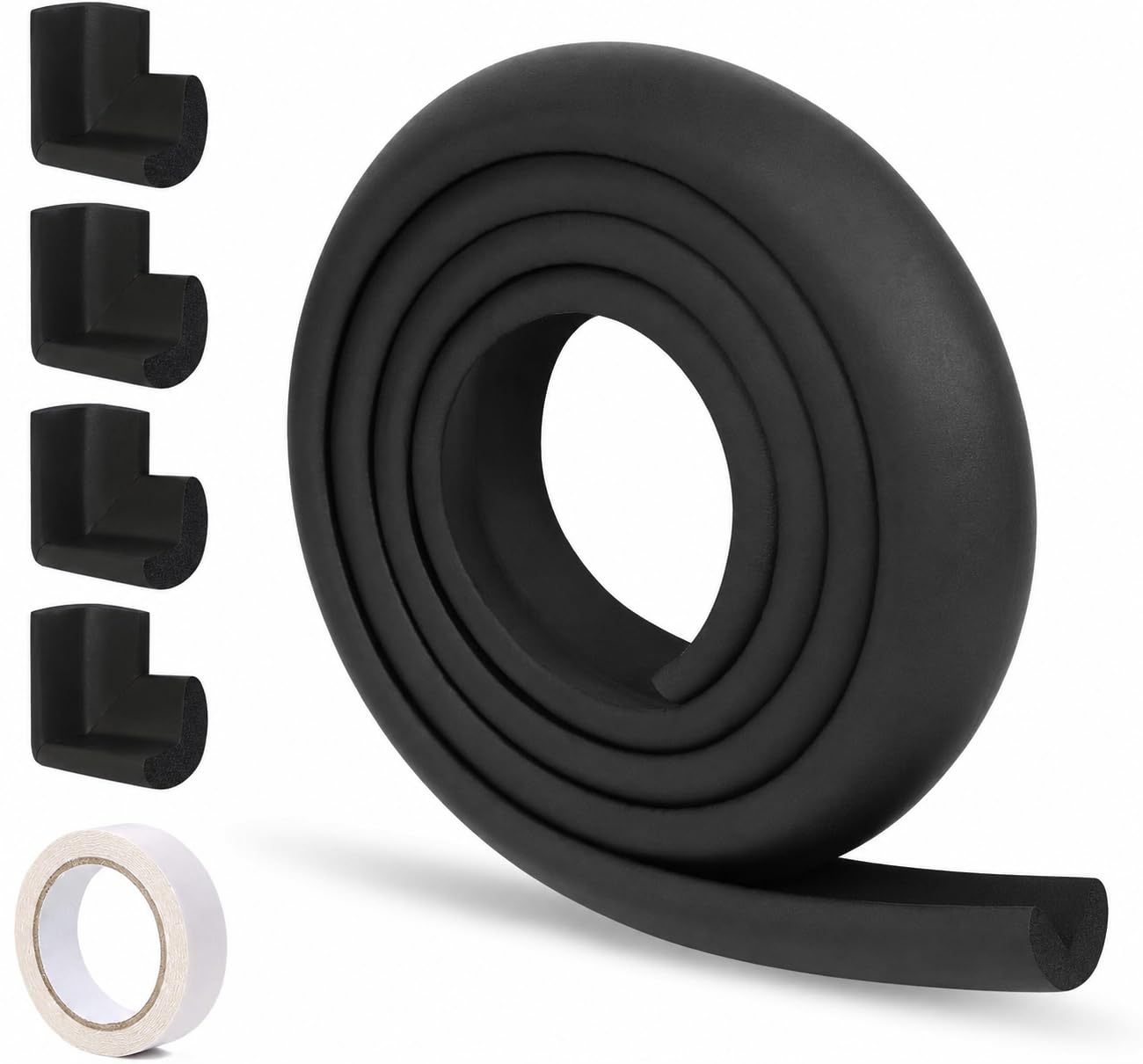 Baby Safety Edge Corner Guards Protector Set, 2M Edge Protector & 4 Corner Guards for Baby, Foam Cushion Protector Set Baby Proof Bumpers for Furniture Against Sharp Corners, Black