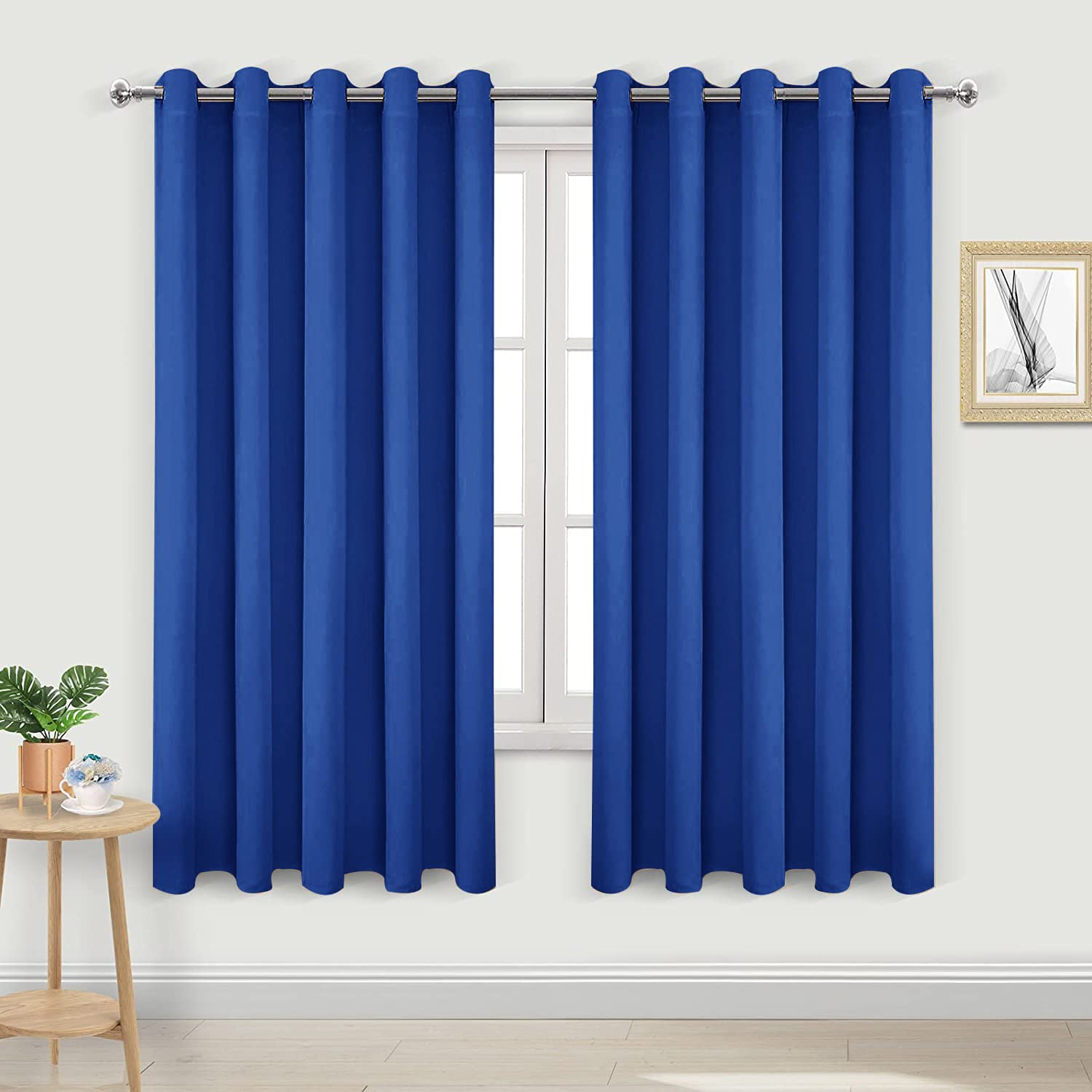 DWCN Blackout Curtains for Bedroom - Thermal Insulated Light Blocking Eyelet Window Curtains for Living Room 66 x 72 inch Length, Blue, 2 Panels