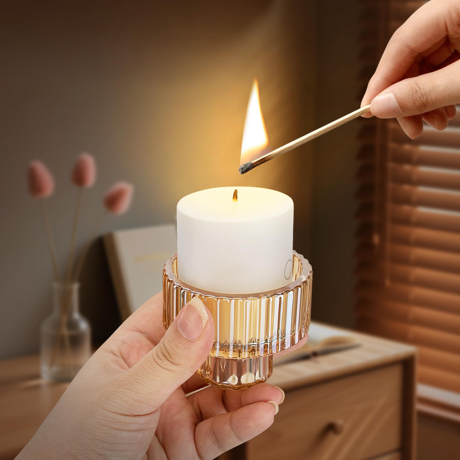 Portacandele Vetro, Set di 8 Porta Candele da Tavolo, Portalumini Trasparente per Decorazioni Matrimoni, Natale, Festival, Tavolo