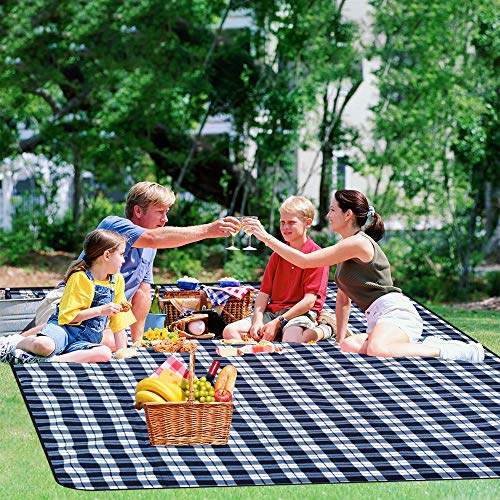 BMHNOONE Outdoor Picnic Blanket, Extra Large Picnic Blanket 80\"x80\" with Backpack for Family, Foldable Waterproof Picnic Outdoor Blanket Picnic Mat for Camping Hiking Travelling - Thumbnail 4
