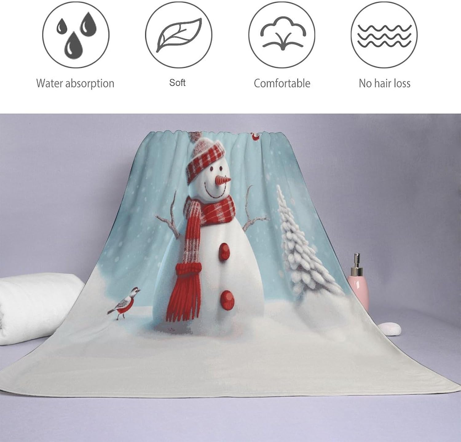 Christmas Snowman Towel Vacation Accessories Essentials Soft Lighterweight，Bath Towel for Adults Women Men，Bath Towels Gift for All Occasions, Machine Washable.