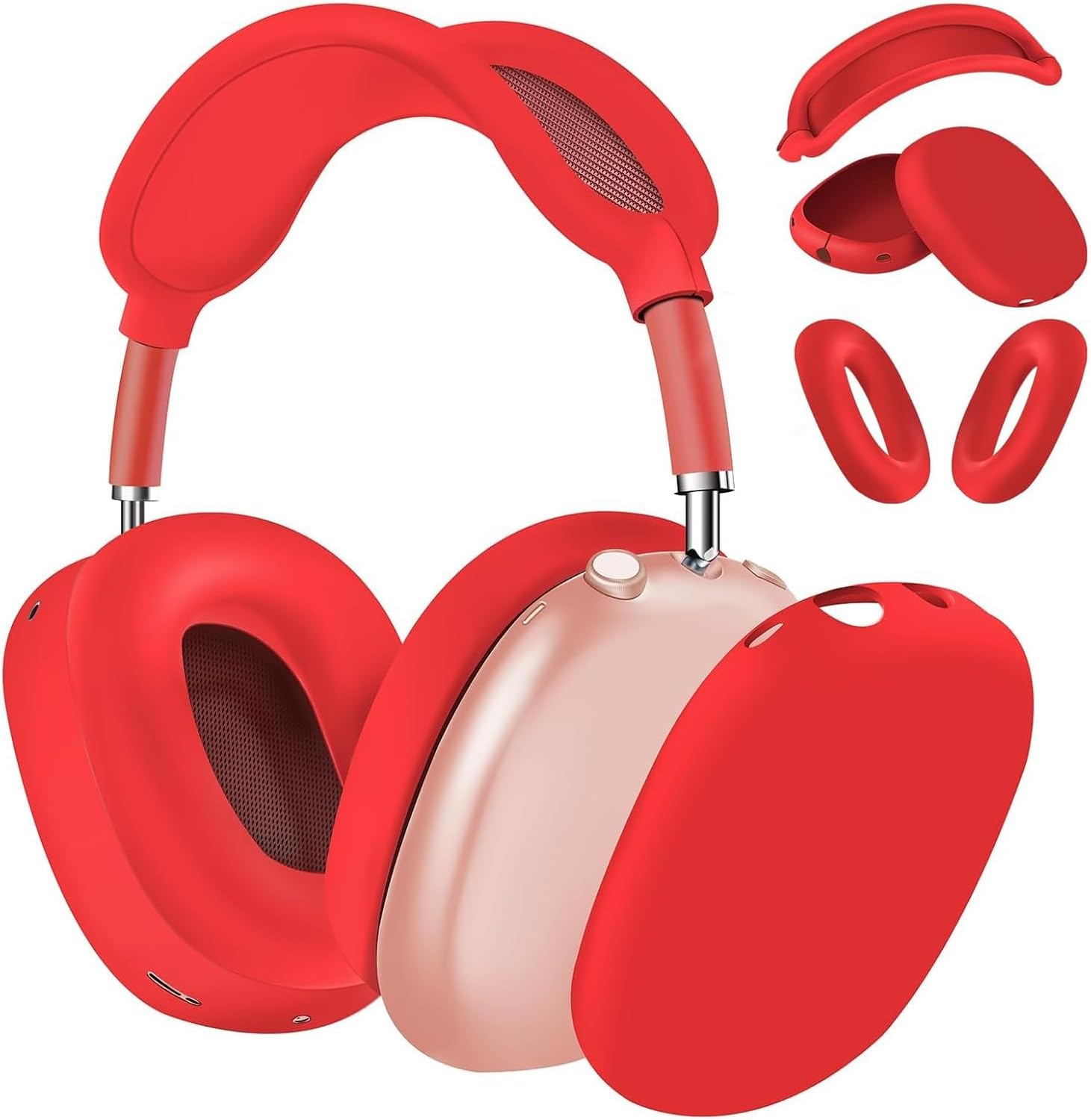 [3 in 1] Vsagier Silicone Case for AirPod Max Earpad Case Cover Ear Cup Cover Headband Cover Skin Anti-Scratch Accessories Ultra Protective Cover for Apple AirPods Max(Red)