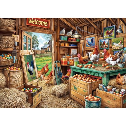Puzzle 1000 Teile,Puzzle Erwachsene, EIN Herausforderndes Rätsel,Puzzlespiele für Die Ganze Familie,Geschenke für Frauen,Geschenke für Männer,Thema:Hühnerstall