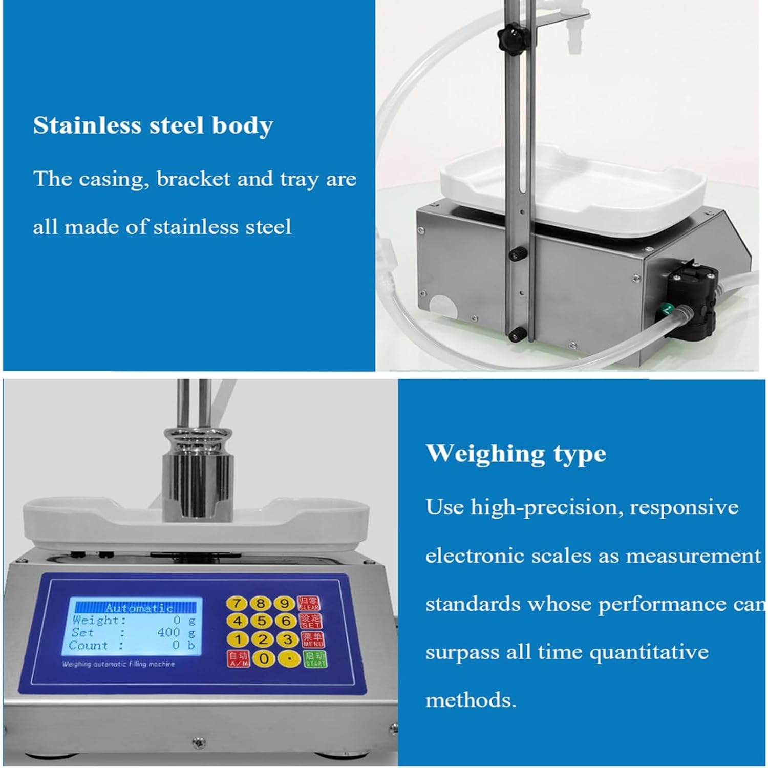 Quantitative Flüssigkeitsfüllmaschine, Füllvolumen 0,5 ml - 50 ml, Schlauchpumpen-Flüssigkeitsfüllmaschine, Durchflussmenge (max) 90 ml/min, für Parfüm, Wasser, Milch, Saft, ätherische Öle