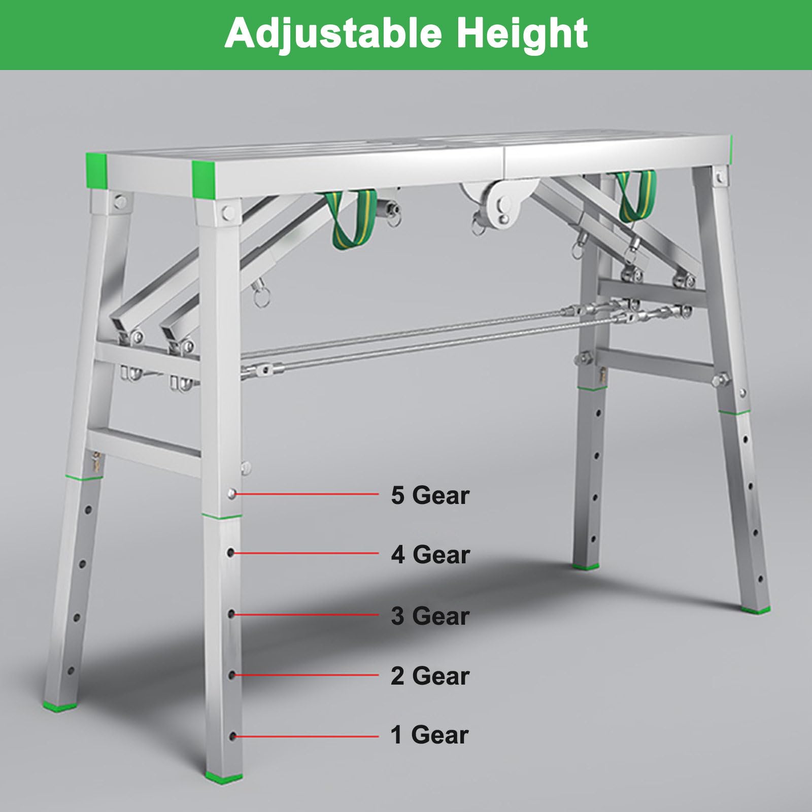 HighDu - Ponteggio pieghevole, altezza regolabile, scaletta portatile per la pulizia della pittura e progetti fai da te, strumento versatile e sicuro