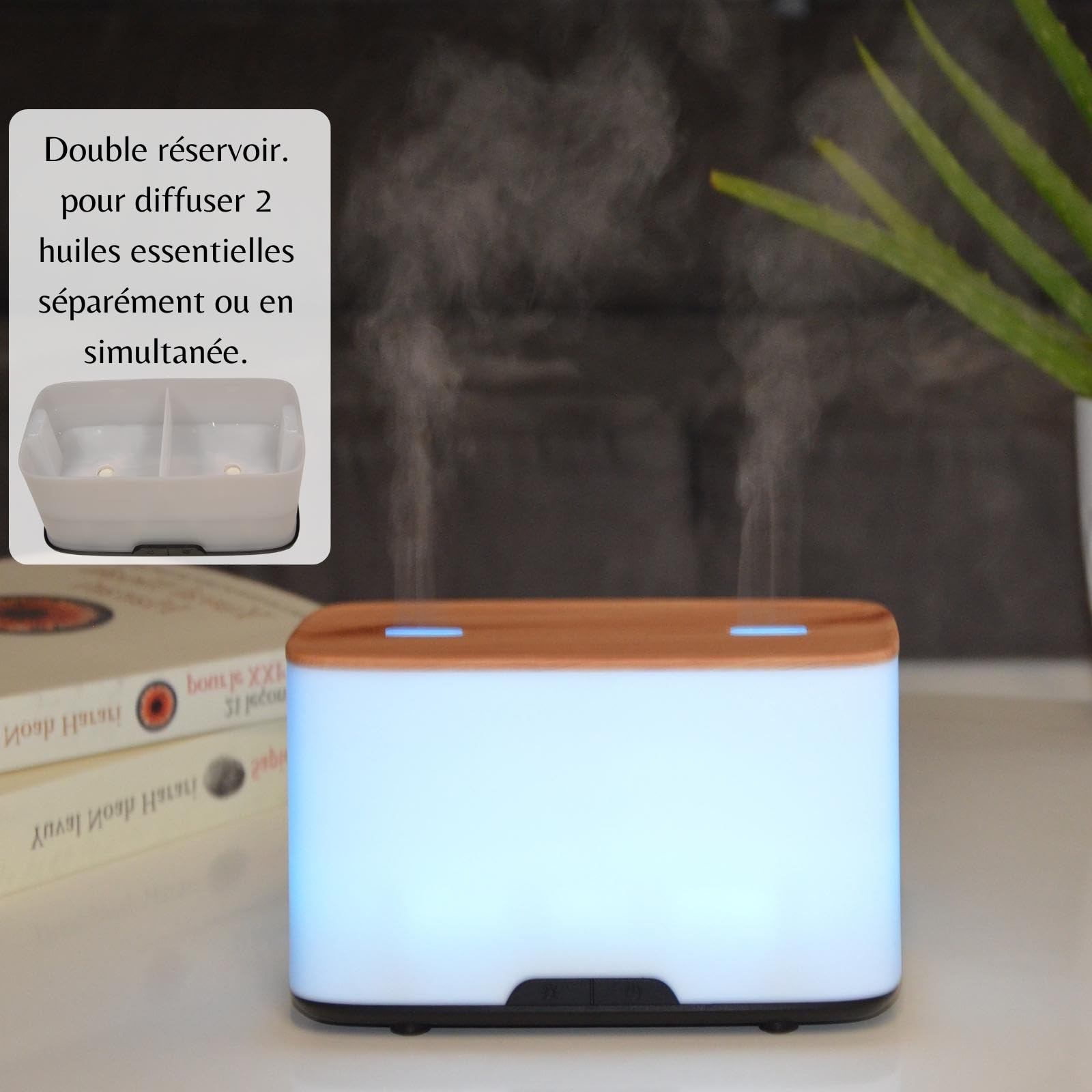 Zen’Arôme Diffuseur Ultrasonique Duo – Diffusion Huiles Essentielles à Froid Aromathérapie – Diffuseur Électrique pour Parfum Maison – Double Réservoir avec Diffusions Indépendantes ou Simultanées
