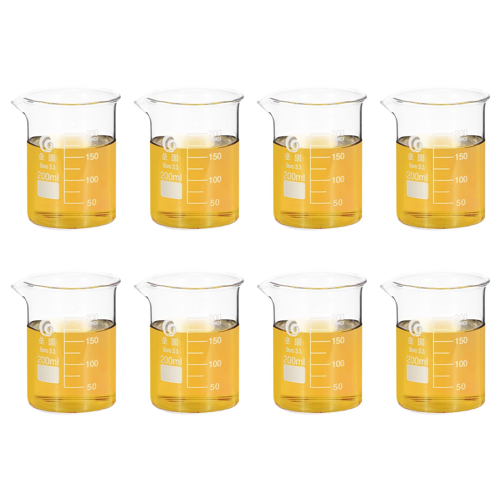 PATIKIL 200ml Low Form Measuring Cup, 8 Pcs 3.3 Borosilicate Glass Beaker Graduated Measuring Pitcher with Spout for Lab Experiment, Cooking and Baking, Clear