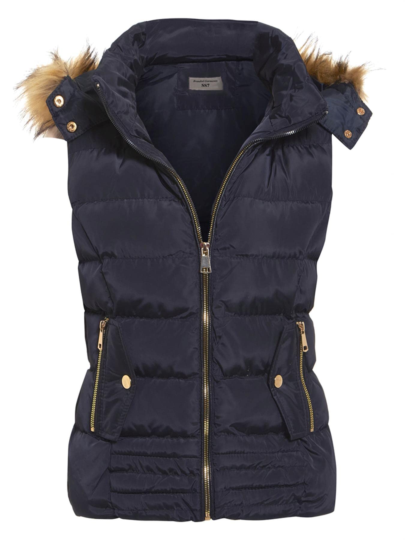 Ss7 Women's Navy New Faux Fur Bodywarmer Gilet