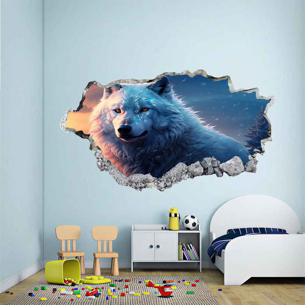 3D Wandtattoo Durchbruch Wanddeko Wolfstiere Wanddurchbruch sticker Wandbild Wandsticker Natur Wohnzimmer Wanddeko Wandaufkleber für Kinderzimmer Mädchen Teenager Zimmer
