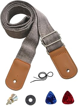 Ukulele Strap for Soprano Concert Tenor Baritone Uke Mandolin Banjo Cotton Soft Country Style Picks Locks Buttons Grey