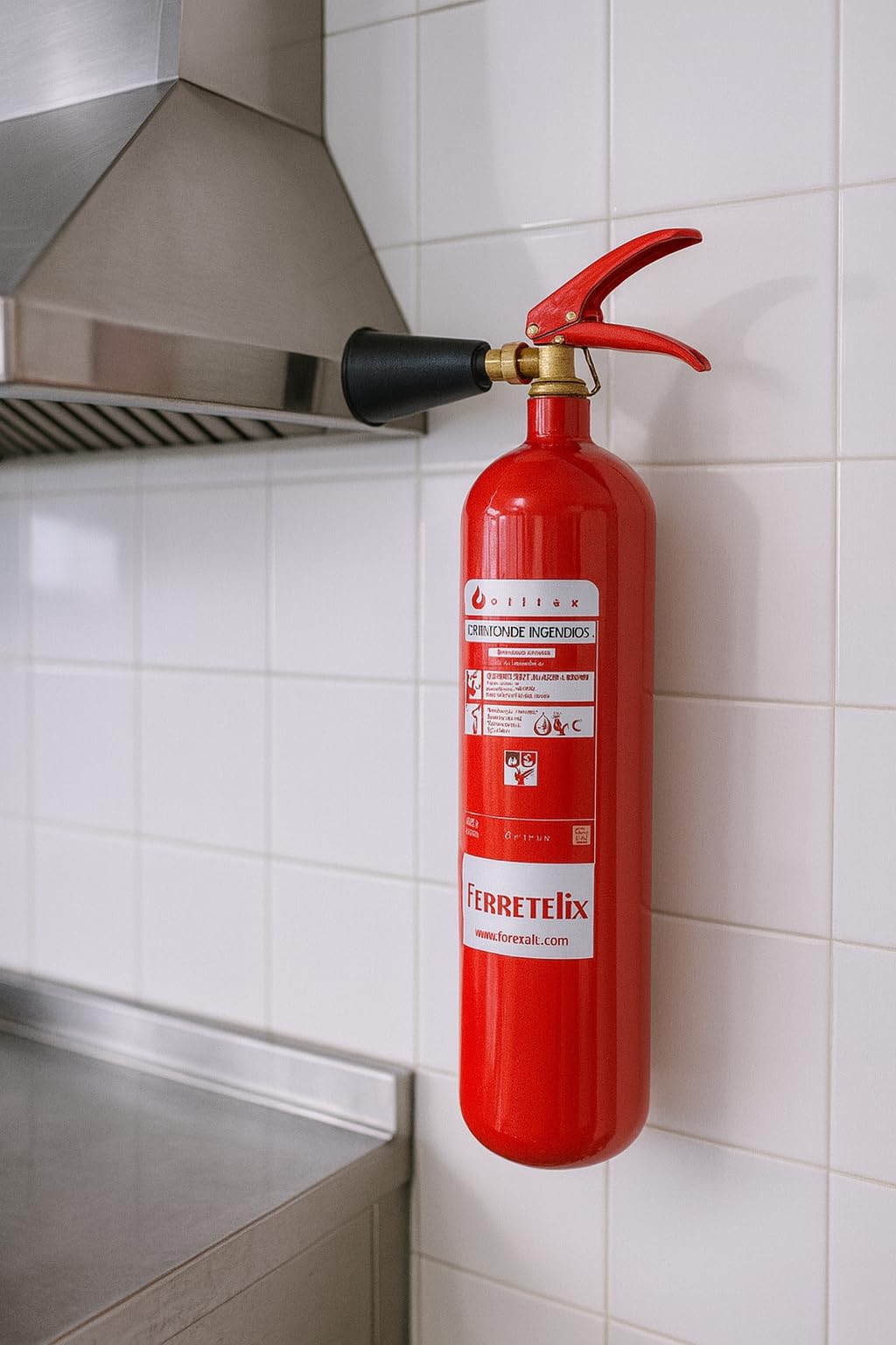 Ferretelix®. Extintor CO2 2 kgs dioxido de Carbono Incluye Soporte metálico de Pared y difusor (no Deja residuos)