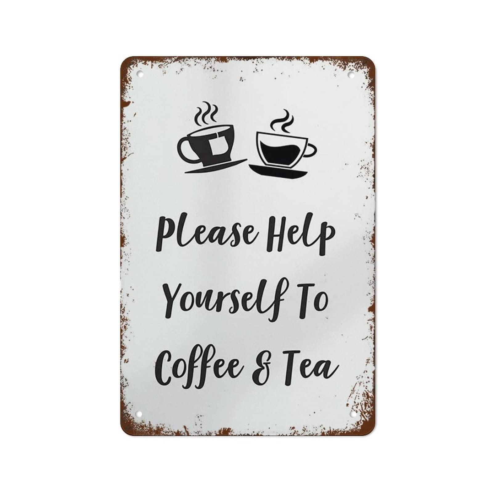 Pibonto Women's Wall Art Funny Please Help Yourself To Coffee Tea Metal Tin Sign Home Decor Coffee Funny Vintage Metal Tin Sign For Bedroom Living Room Kitchen Yard Garden Wall Decor Gift For 8X5.5 Inch