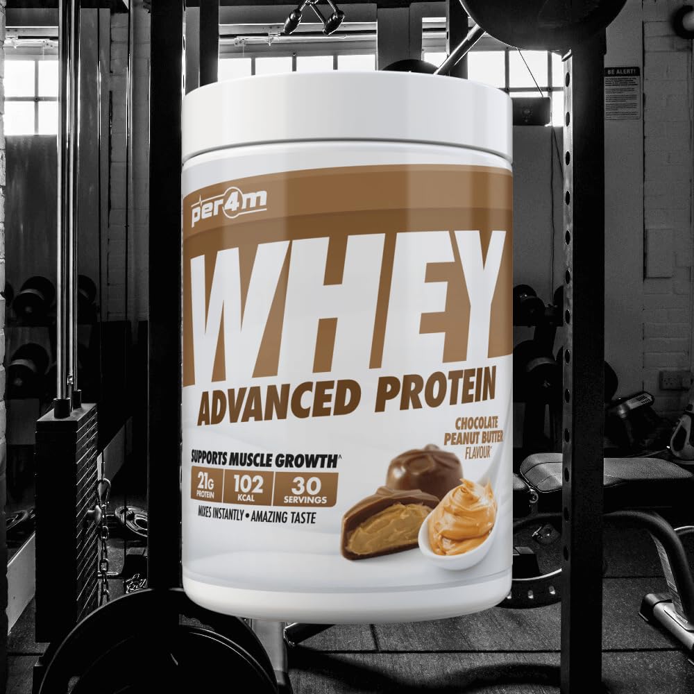 Per4m Whey Protein, Proteine con BCAA e Leucina, Sostiene Massa Muscolare e Recupero Post Workout, Ottima Solubilità, Integratore per Tutti i Livelli Sportivi – Chocolate Peanut Butter – 900g