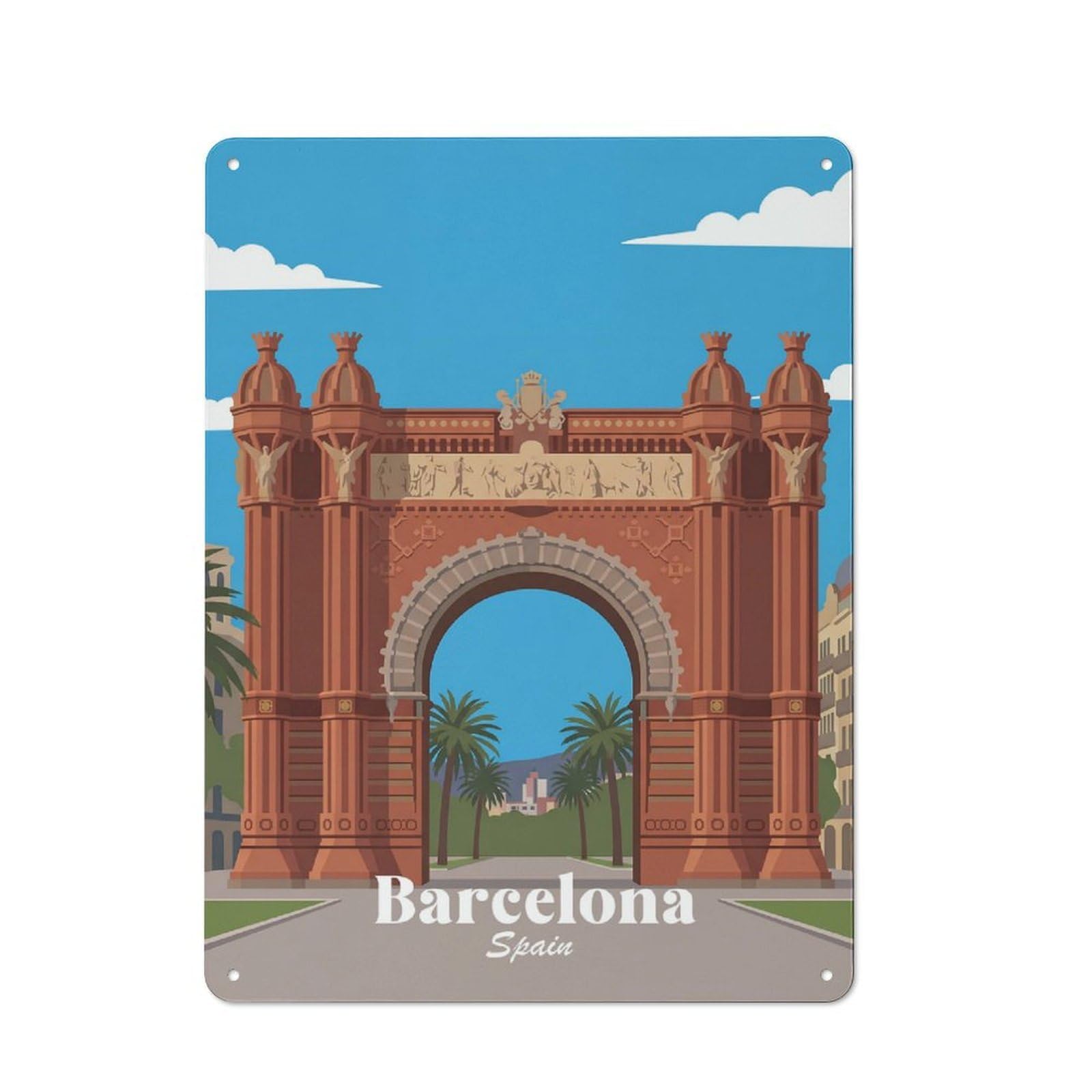 Junmoney Style-21 Arc De Triomf Barcelona Vintage Tin Sign 40X30cm For Café Or Restaurant, Suited To Café Owners And Decorators