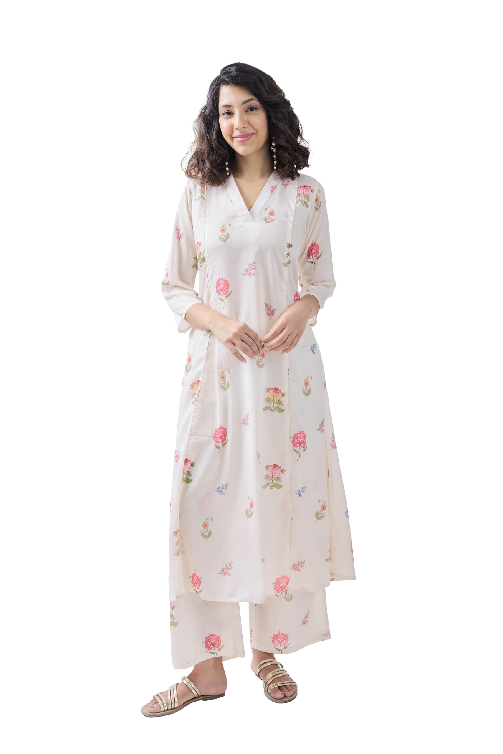 Toochki Kurta Set For Women | Two Piece | Kurti | White Floral Printed Rayon (Tkcbl-Ry-325-Wh-Ks $Parent)
