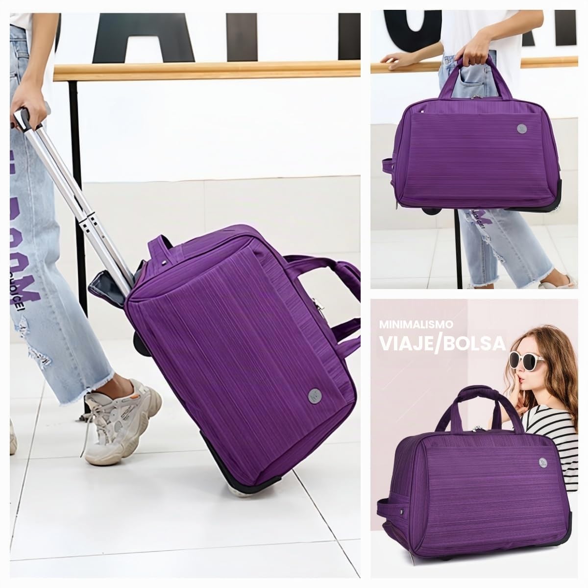 Bolsa de Viaje con Ruedas 36L Mochila de Viaje con Ruedas Extensible y Manija Ajustable Bolsa de Deporte con Ruedas Negro