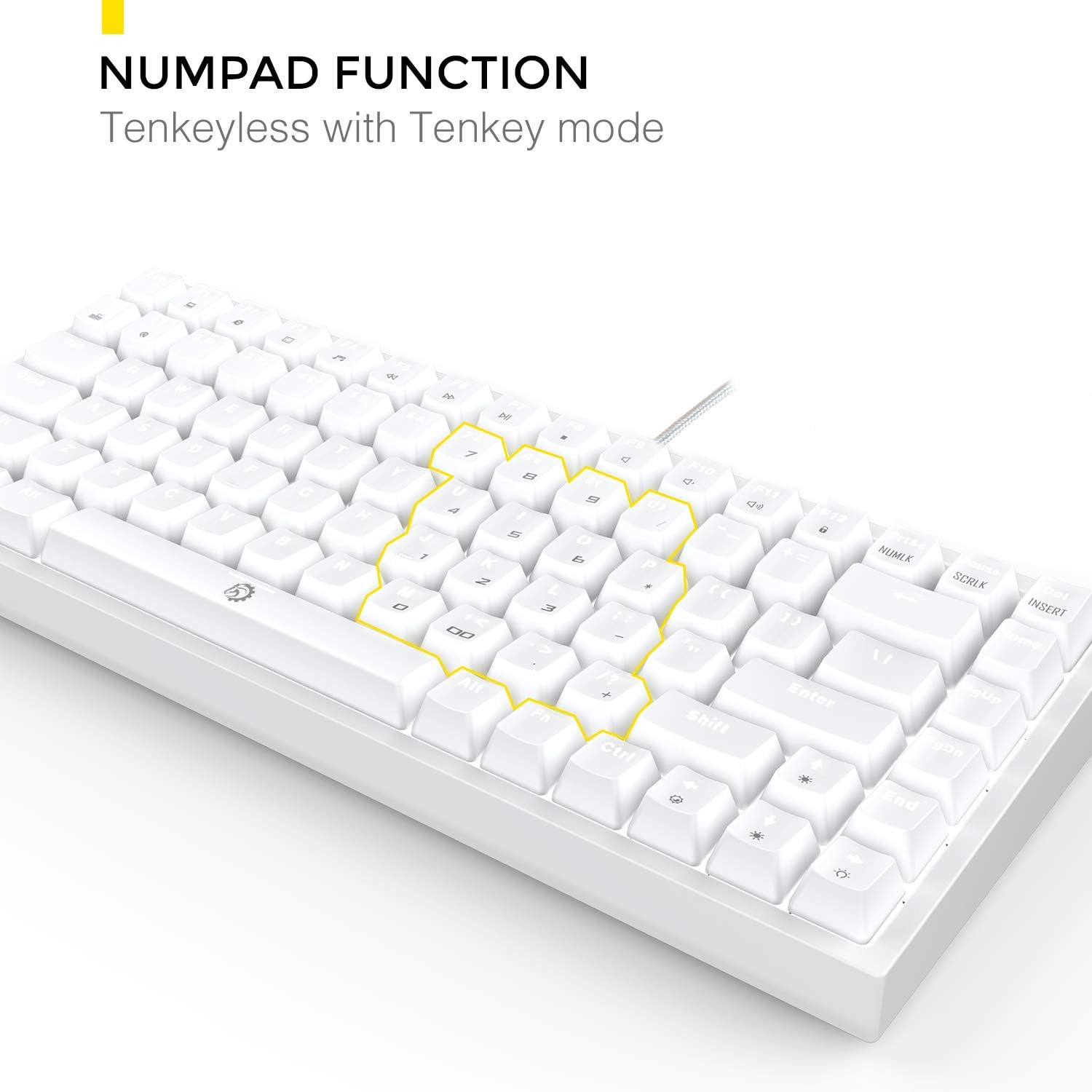 DREVO Gramr 84 Key 75% TKL Mechanical Gaming Keyboard with White LED Backlight USB Wired Keyboard Outemu Black Switch, White