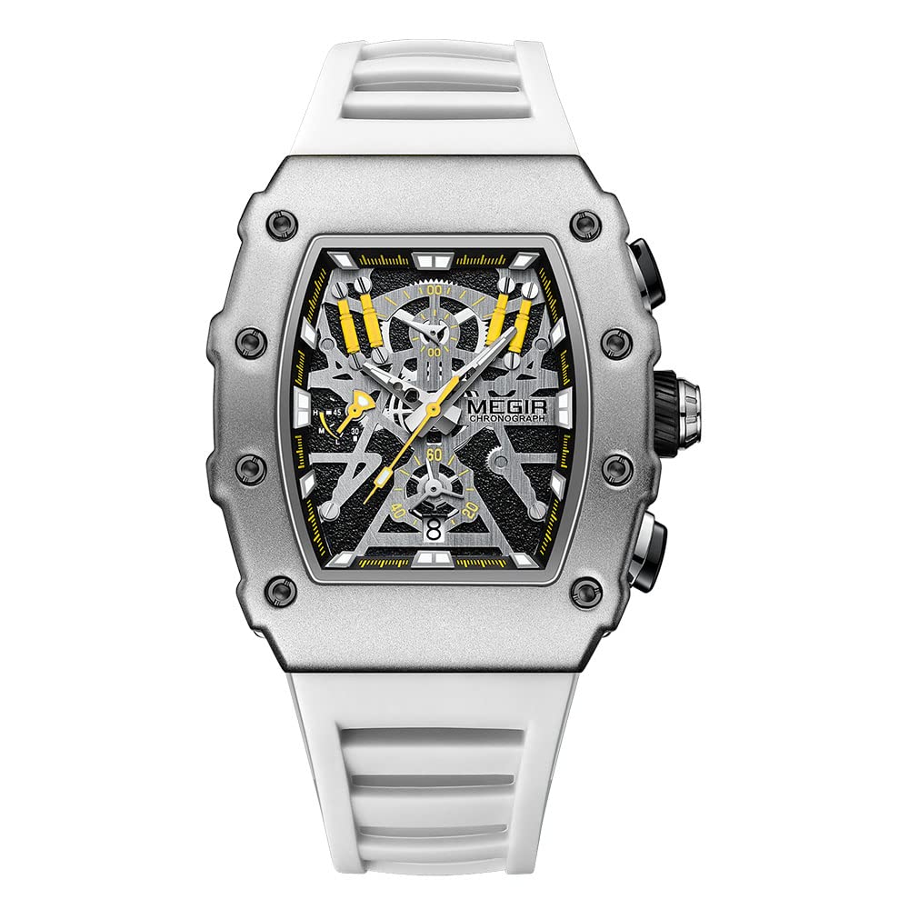MEGIR orologi da polso al quarzo sportivi di lusso per uomo orologio cronografo con cinturino in Silicone colorato funzionale con quadrante Tonneau con data  1511