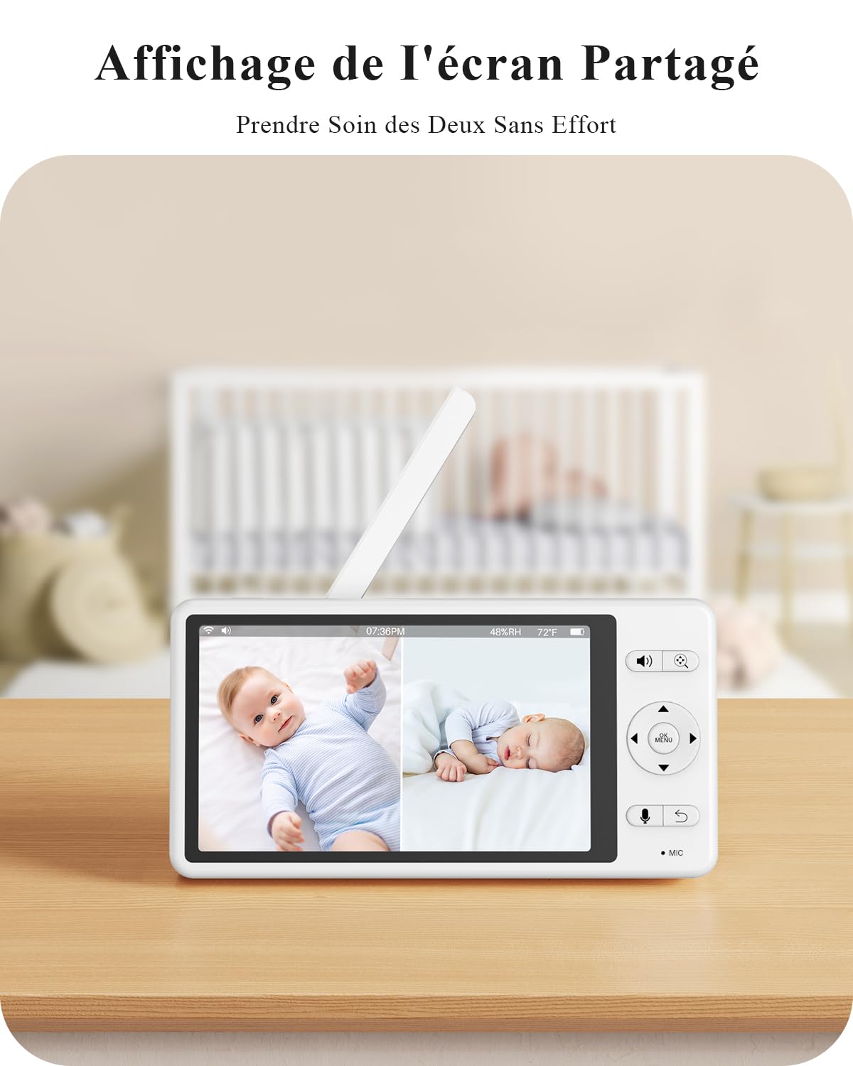 WUUK 2K 5.5" Babyphone Camera 2 Pack,Video Camera Bebe avec APP,360°PTZ Surveillance,Détection des,Appel en Une Touche,Mouvements/Température/Son,Berceuse à Bruit Blanc,Connexion Stable de 305m