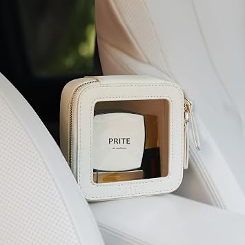 Prite Clear Makeup Bag Cosmetic Case Travel Toiletry Bag, Beige, Mini | Three Sizes, Water-resistant, Tsa Approved, See Through, Car Essentials, Vegan Leather, Transparent PVC, Gift Box Packaging