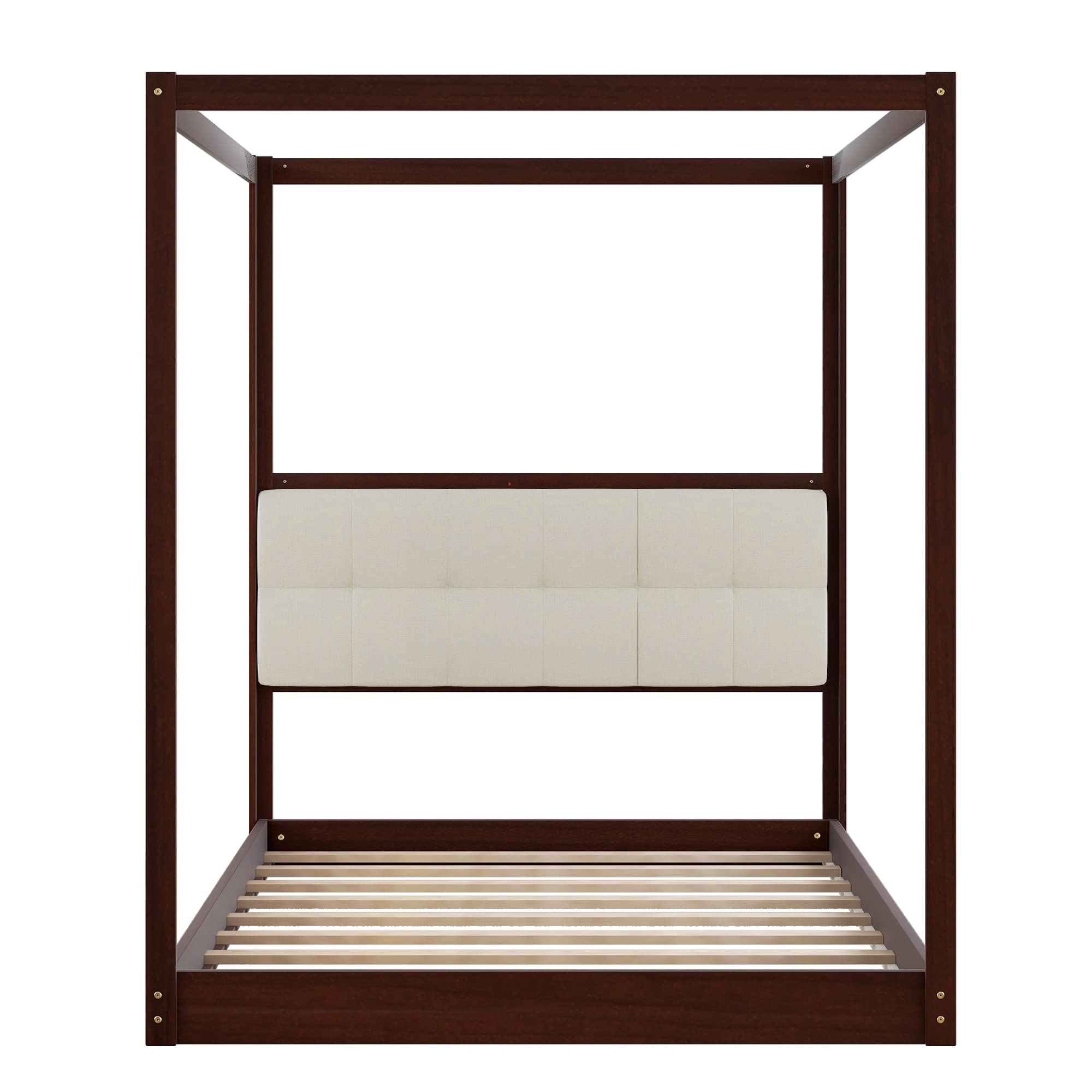 TARTOP Queen Size Canopy Bed with Upholstered Headboard, 4Post Canopy