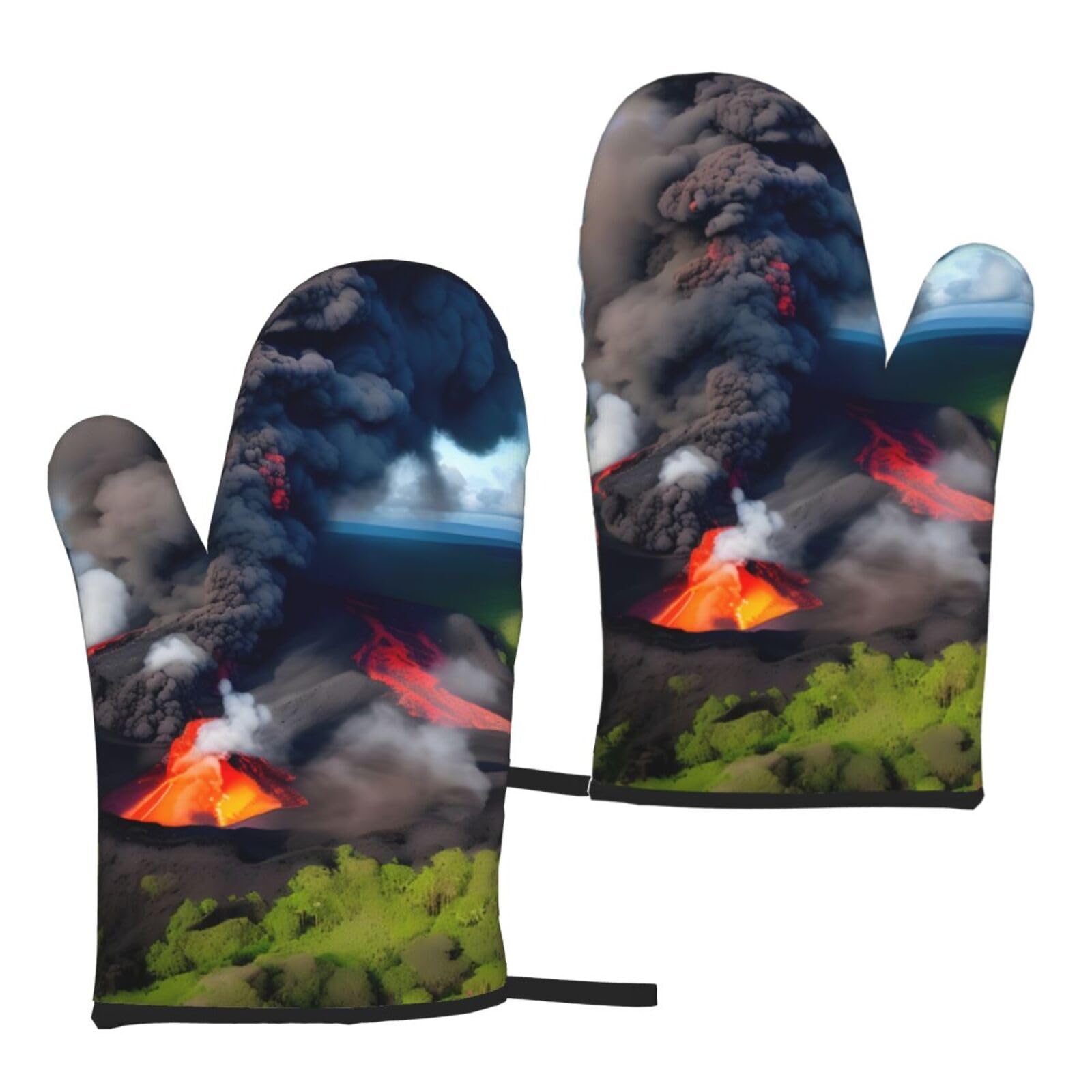 Kilauea Volcano Bloom Print Women Men Universal Fit Heat Resistant Oven Gloves Cooking Grilling Indoor Outdoor