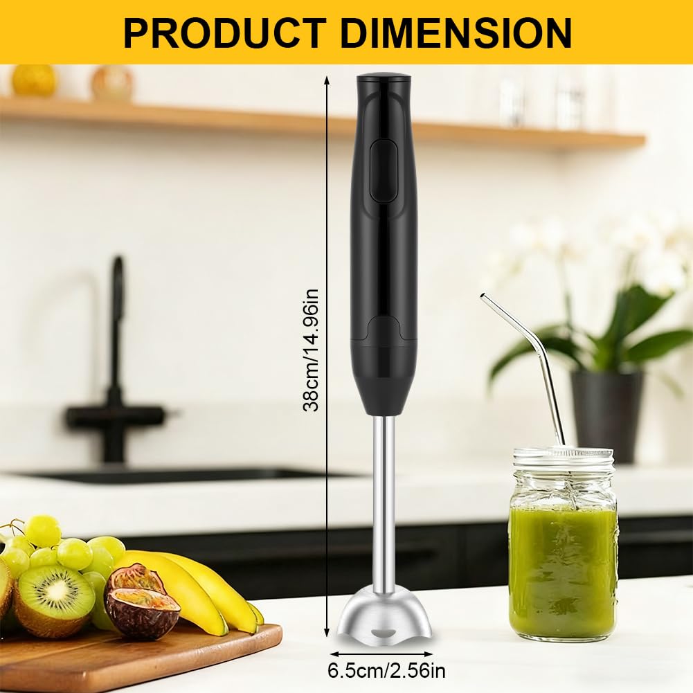 AXFEE Stabmixer, 400W Pürierstab Edelstahl, Stabmixer Elektrischer, Purierstabmixer, Pürierstab für Küche, Elektrische Hand Blender für Babynahrung, Salate, Sauce, Püree, Suppen＆Smoothies -Schwarz