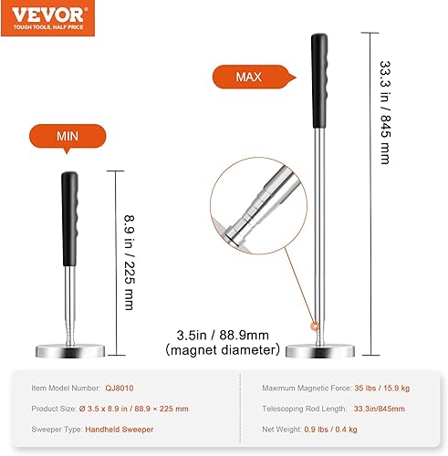 Miniatura 7 de VEVOR Herramienta de recogida magnética telescópica, buscador de piezas de tornillos de mano de 3.5 pulgadas con capacidad de tracción de 35 libras,