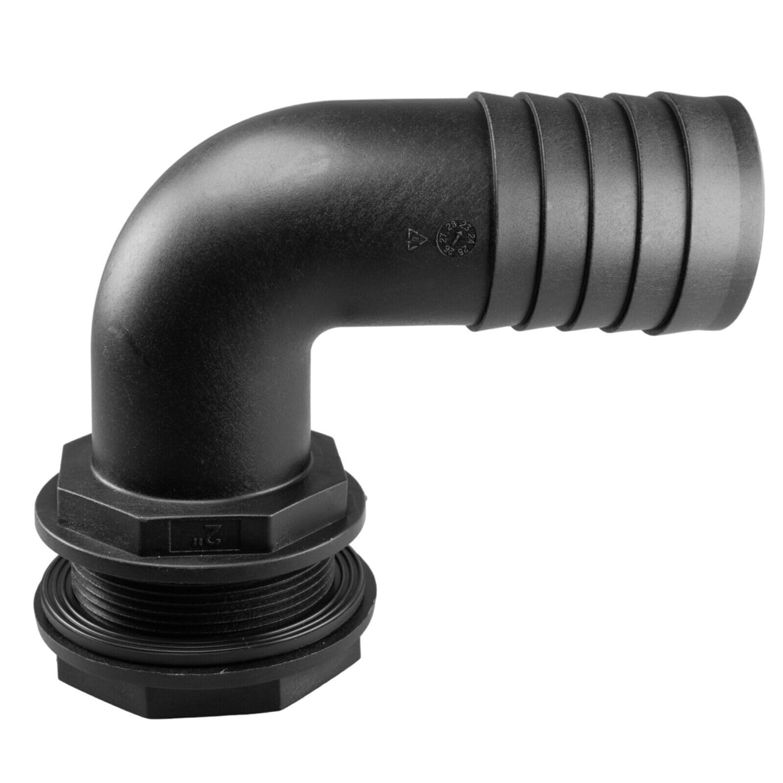 Water Butt Connector Adapter Tank Fitting 1/2" - 2" Barb Straight 90 Pipe Outlet (Elbow, 2")