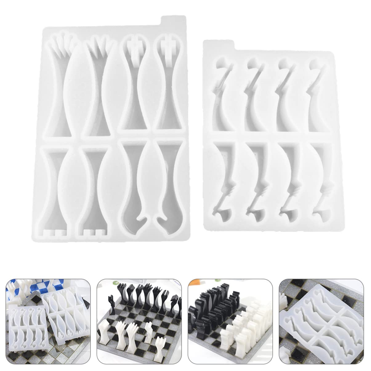 NUOBESTY 2pezzi Stampi Per Scacchi in Silicone Stampi in Resina Epossidica Vassoio Per Realizzare Pezzi Dei Scacchi Flessibile e Riutilizzabile Artigianali