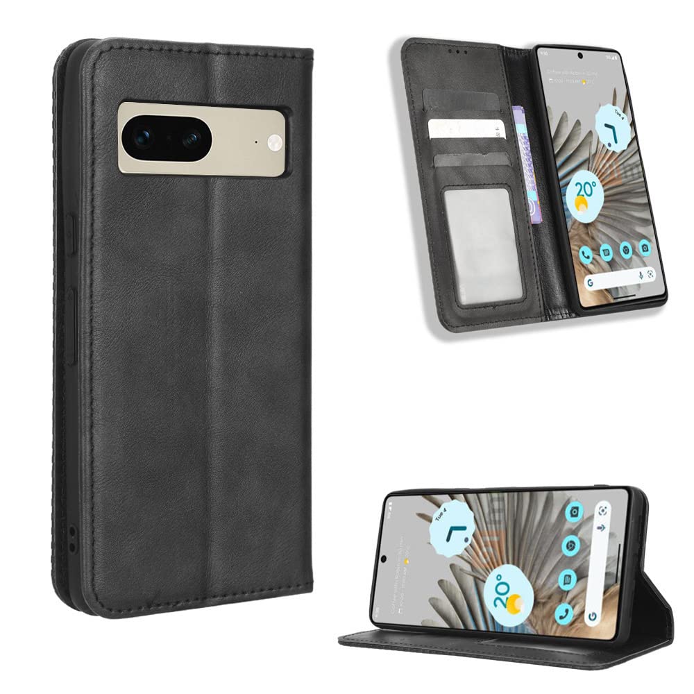 HAOYE Custodia In Pelle Portafoglio Per Google Pixel 7 – Flip Cover Con Slot Carte, Tasca Contanti E Supporto – Nero - 4