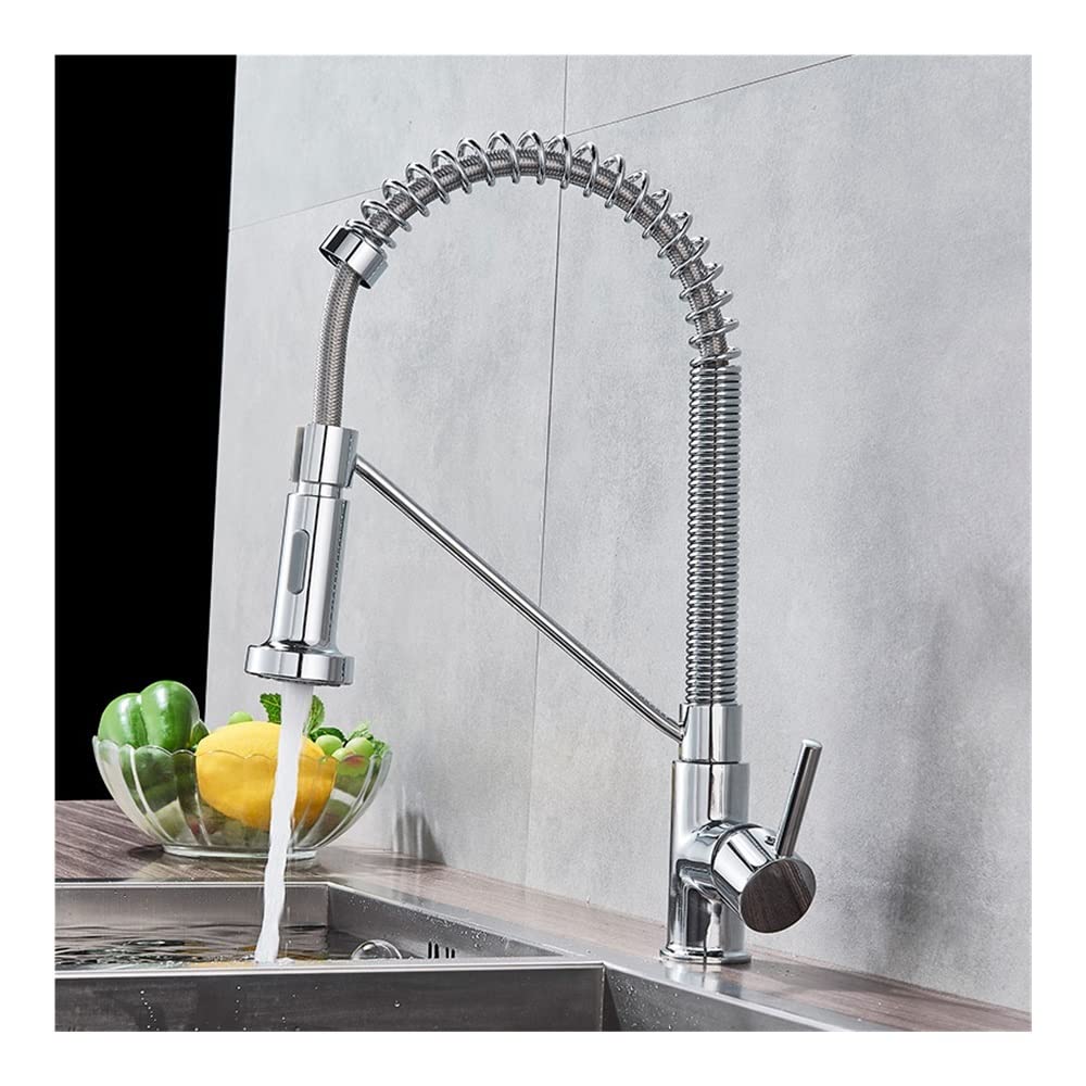 Robinet à ressort de cuisine avec pulvérisateur extractible et rotation 360° en chrome