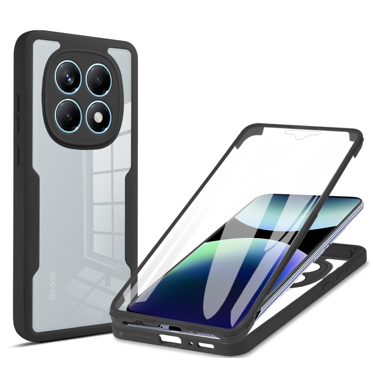 UPLAI Przezroczyste etui do Xiaomi Redmi Note 15 4G, 360° wojskowe, odporne na wstrząsy etui z wbudowanym ochraniaczem ekranu, ultra cienki PC + TPU Stylish Case. Czarny