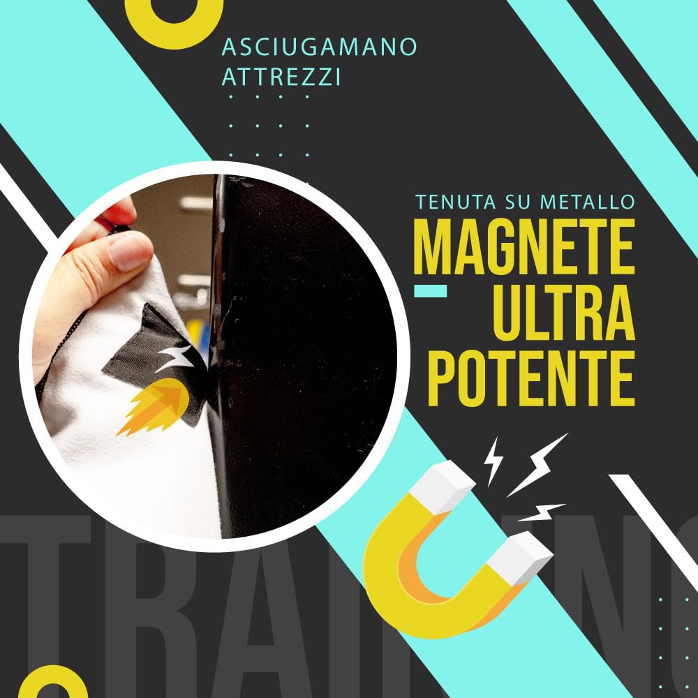 Rebsport Asciugamano Palestra Uomo con Tasca Porta Oggetti e Magnete, Asciugamano Donna Fitness per Panca Palestra + Asciugamano Doccia in Omaggio utilizzabile come Telo Doccia o Telo Mare