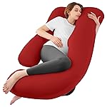 Sasttie Pregnancy Pillows for Sleeping, Jumbo U Shaped Cooling Full Body Pillow with Removable Cover, Pregnant Women Must Haves, Maternity Essential, Red