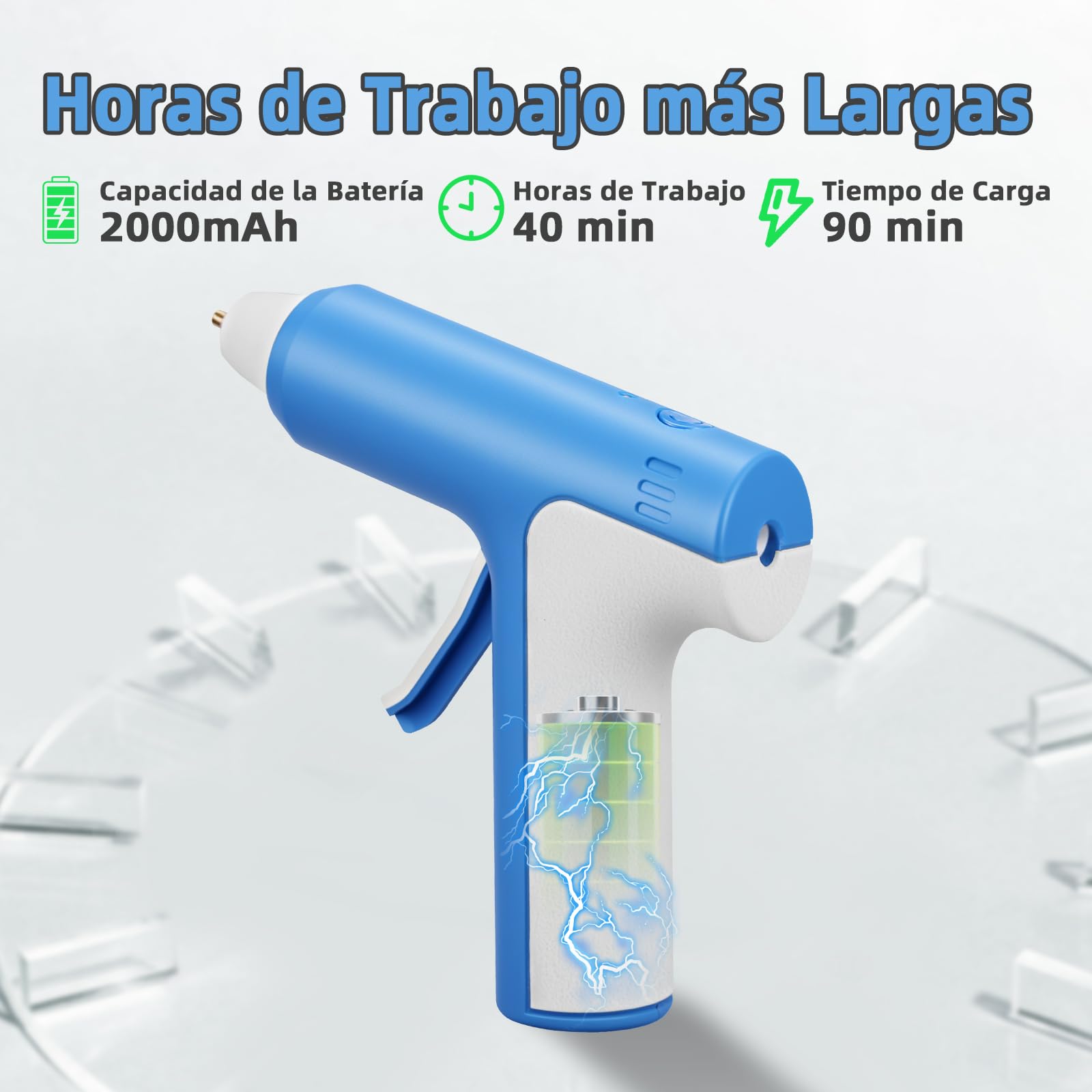Pistola de Pegamento Caliente Inalámbrica con 20 Barras de Silicona, Calentamiento Rápido de 25S, Batería Recargable 2000mAh Type-C, Apagado inteligente, para Arte, Artesanía, DIY, Azul