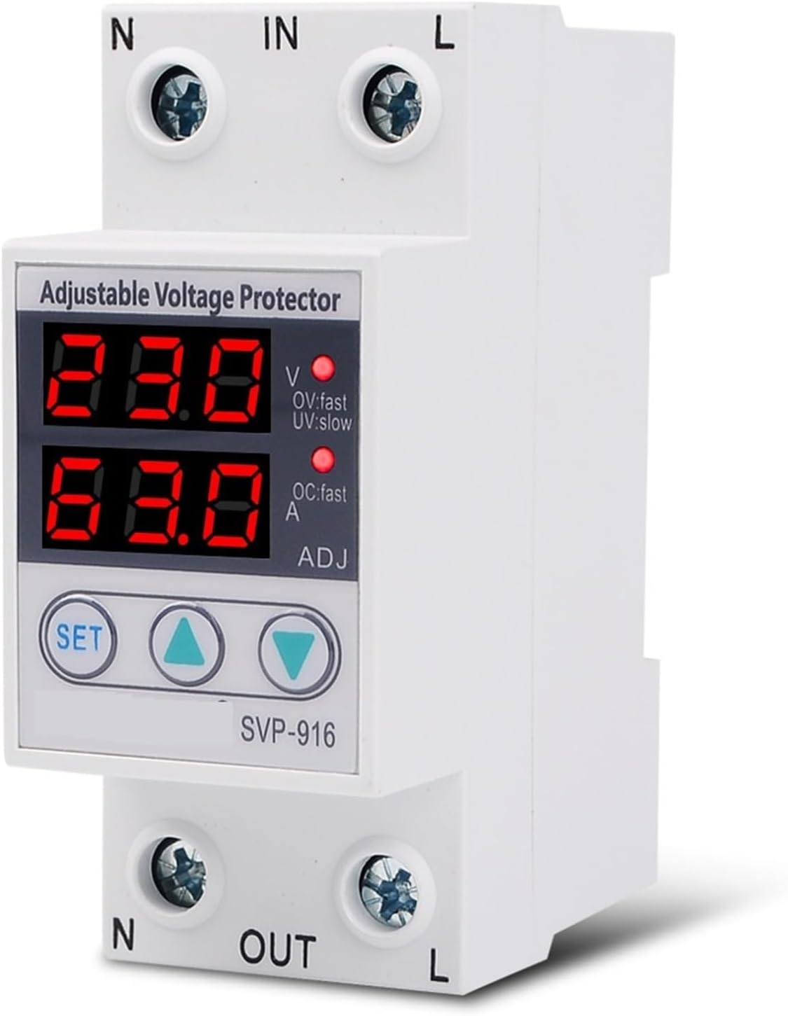 SVP-916 Automatic Adjustable Voltage Relay Over Under Voltage Protection 40A 63A 80A ​Limit Current Dual Display Surge Protector(80A)