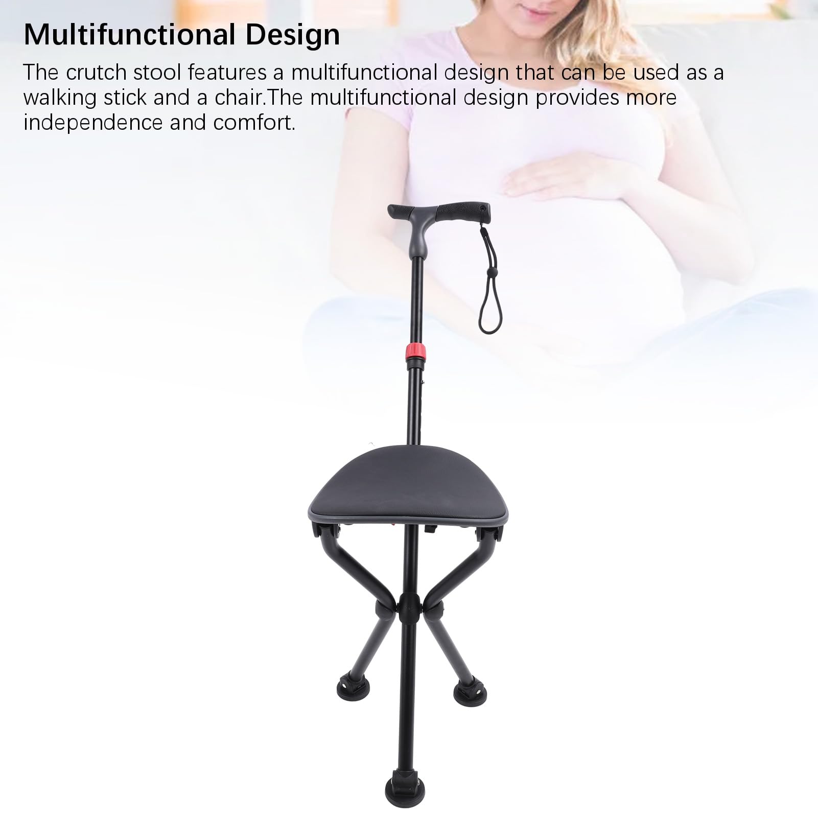 Bastón Plegable, Bastón Plegable Ligero con Asiento, Bastón Trípode Portátil Antideslizante, Bastón para Caminar, Silla Viaje, Taburete para Hombres Mayores, Mujeres Discapacitadas