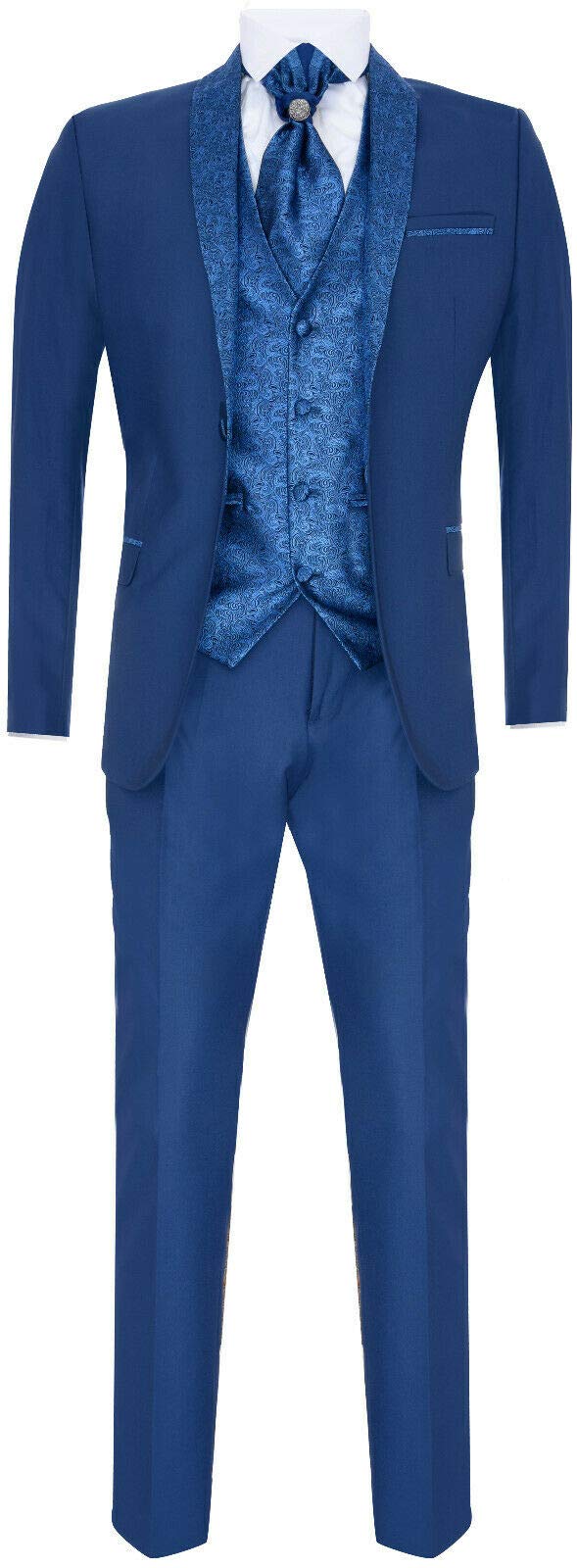 TruClothing Mens 4 Piece Blue Tailored Wedding Suit Canvas - Size 38 (Chest)