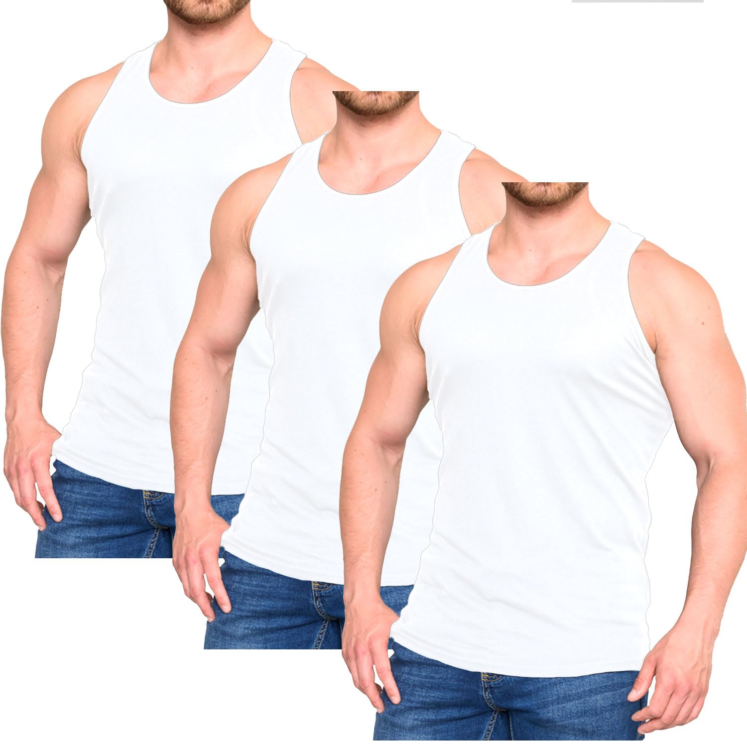 JeanBase Mens Vests 3 Pack & 6 Pack Undershirts Tank Tops Sleeveless Cotton Undershirt Gym Summer Pack of 3 Vests for Men UK White 3XL
