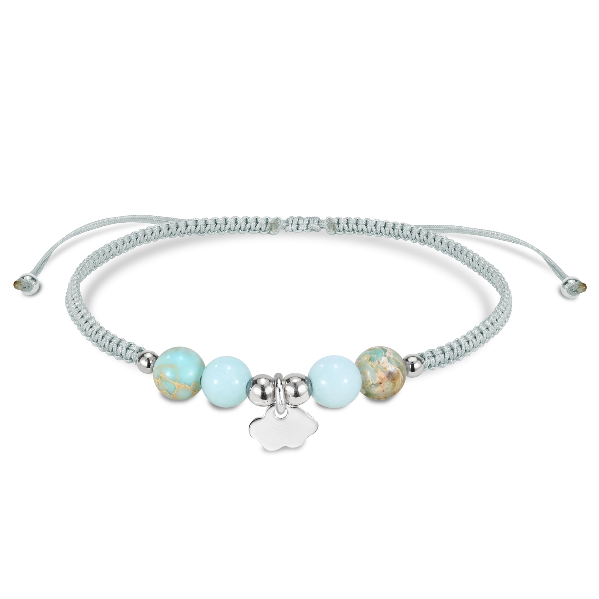 AeraVida Stunning Blue Stone and Cloud .925 Silver Sterling on Grey Adjustable Bracelet | Elegant Handmade Jewelry for Women | Handmade Simulated Turquoise Bracelet