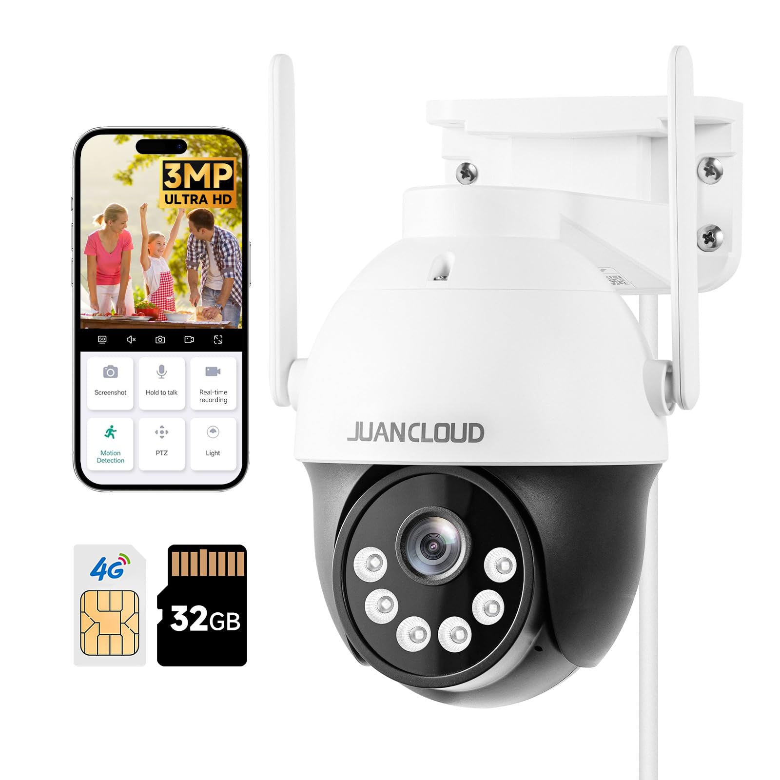 4G LTE Cellular Security Camera Wireless Outdoor, No WiFi Camera with 360° Pan Tilt Auto-Tracking, Siren Alert, Color Night Vision, 2-Way Audio, 32GB SD Card & SIM Card, IP66