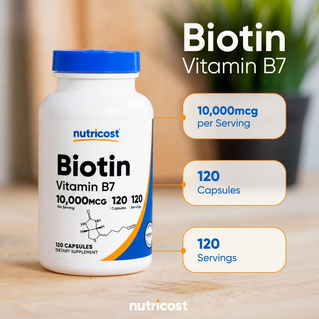 Nutricost Biotin (Vitamin B7) 10,000mcg (10mg), 120 Capsules, Gluten-Free — Amazon image 6