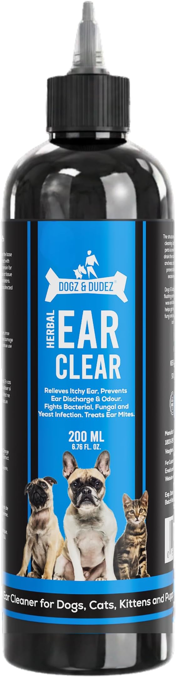 Herbal Ear Cleaner for Dogs and All Pets 200ml | Relieves Itchy Ear, Head Shaking, Prevents Ear Discharge & Odour, Fights Bacterial, Fungal and Yeast Infection, Treats Ear Mites