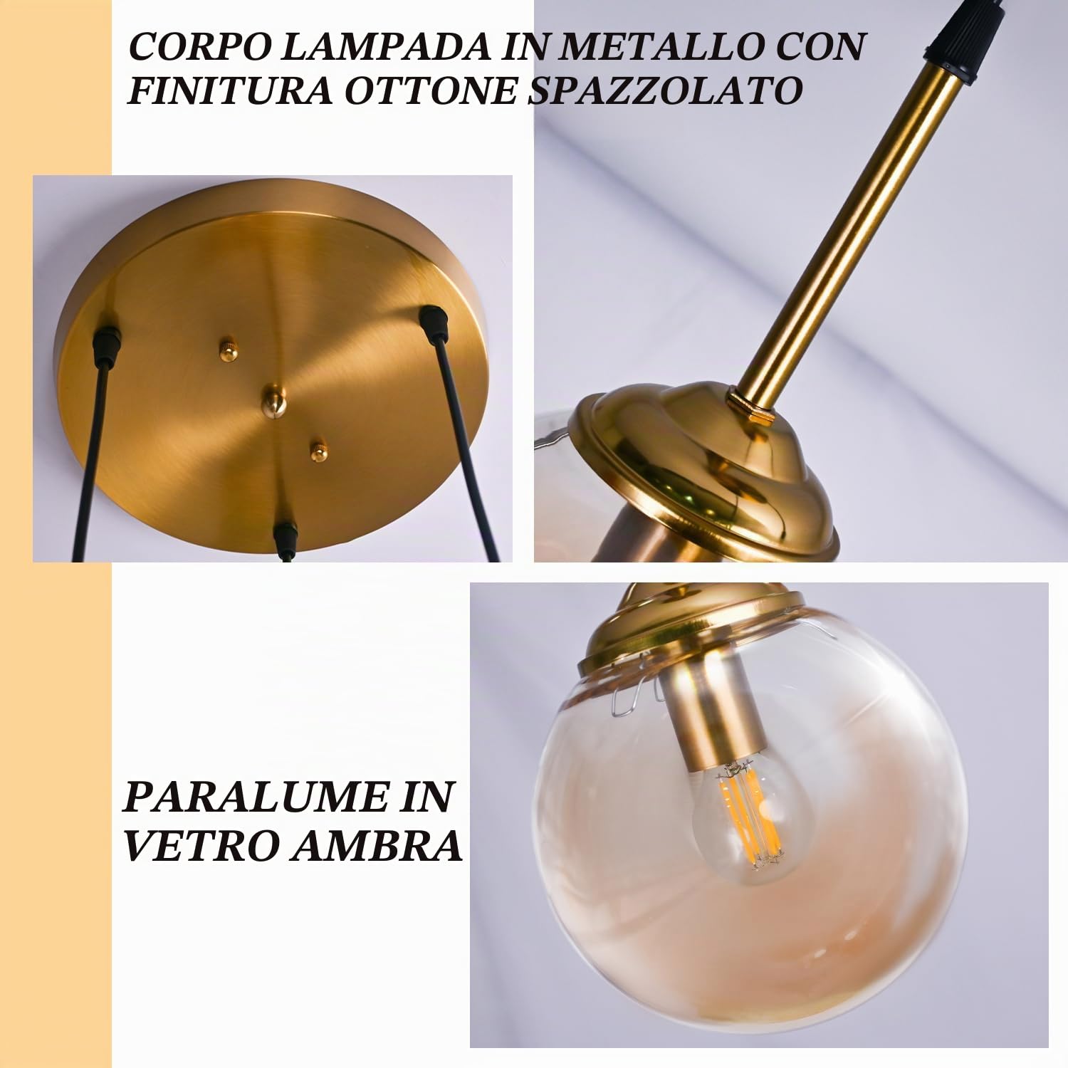 Lampadario in metallo di lusso moderno Nordic Creative Lampada a sospensione a sfera in vetro trasparente/grigio fumo/ambra Cluster E14 Isola cucina Soggiorno Sala da pranzo Comodino Lampada a