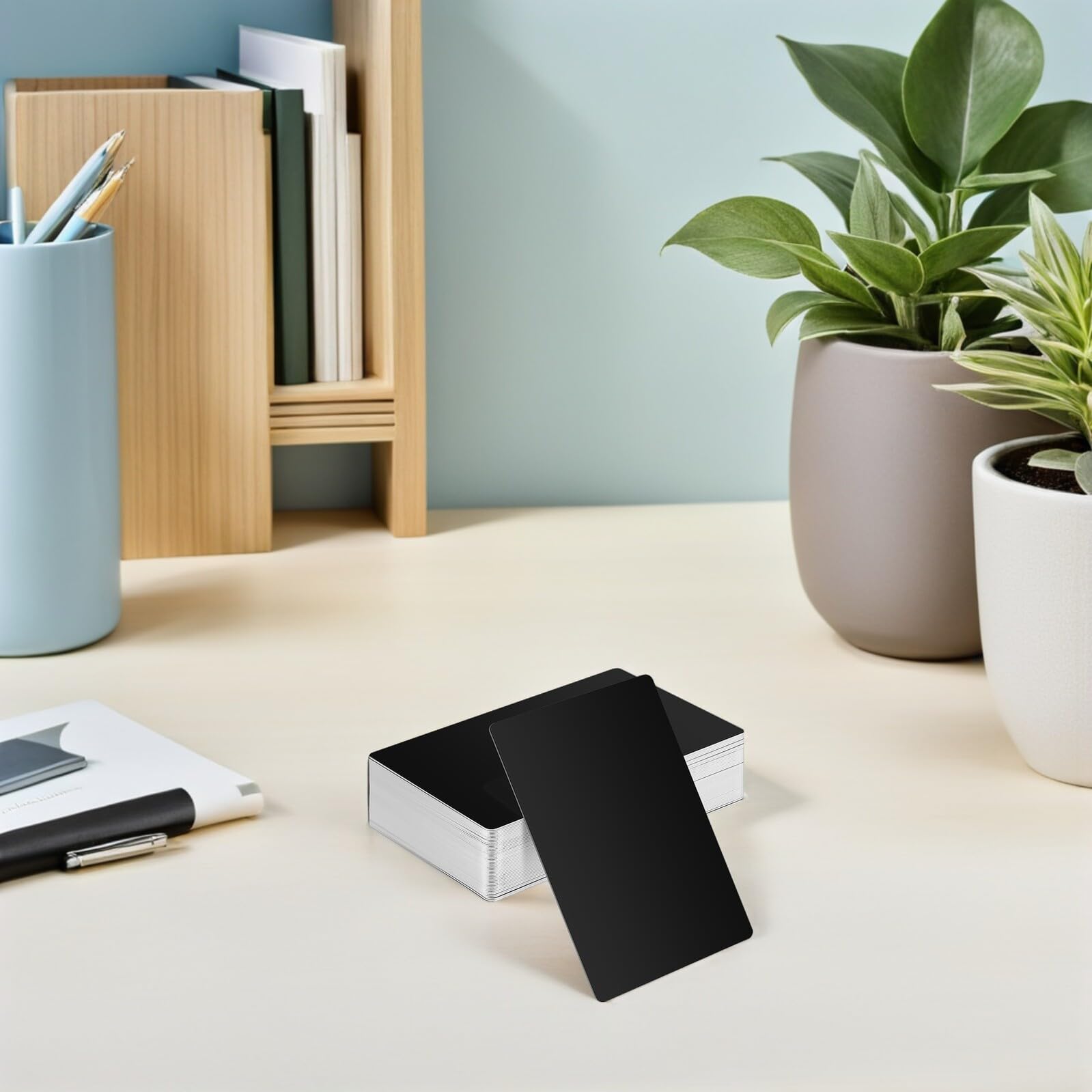 Cabilock Tarjetas de Visita de Metal Grabables Negras 200 Piezas, Lámina de Aluminio 86x54x0,45 Mm para Grabado Láser, Tarjetas de Presentación Metálicas para Oficina y Grabado