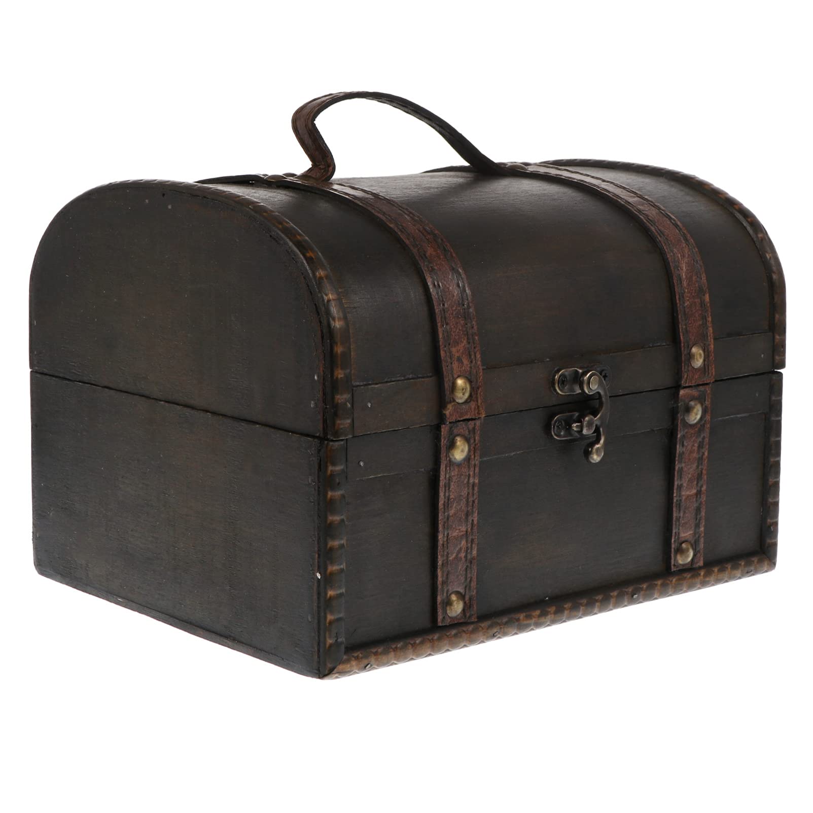 VOSAREA Jewelry Organizer Clear Antique Wood Storage Box with Lock Wooden Chest Retro Jewelry Case Wood Trunk Box Vintage Treasure Keepsake Box for Storage Jewelry Storage Box