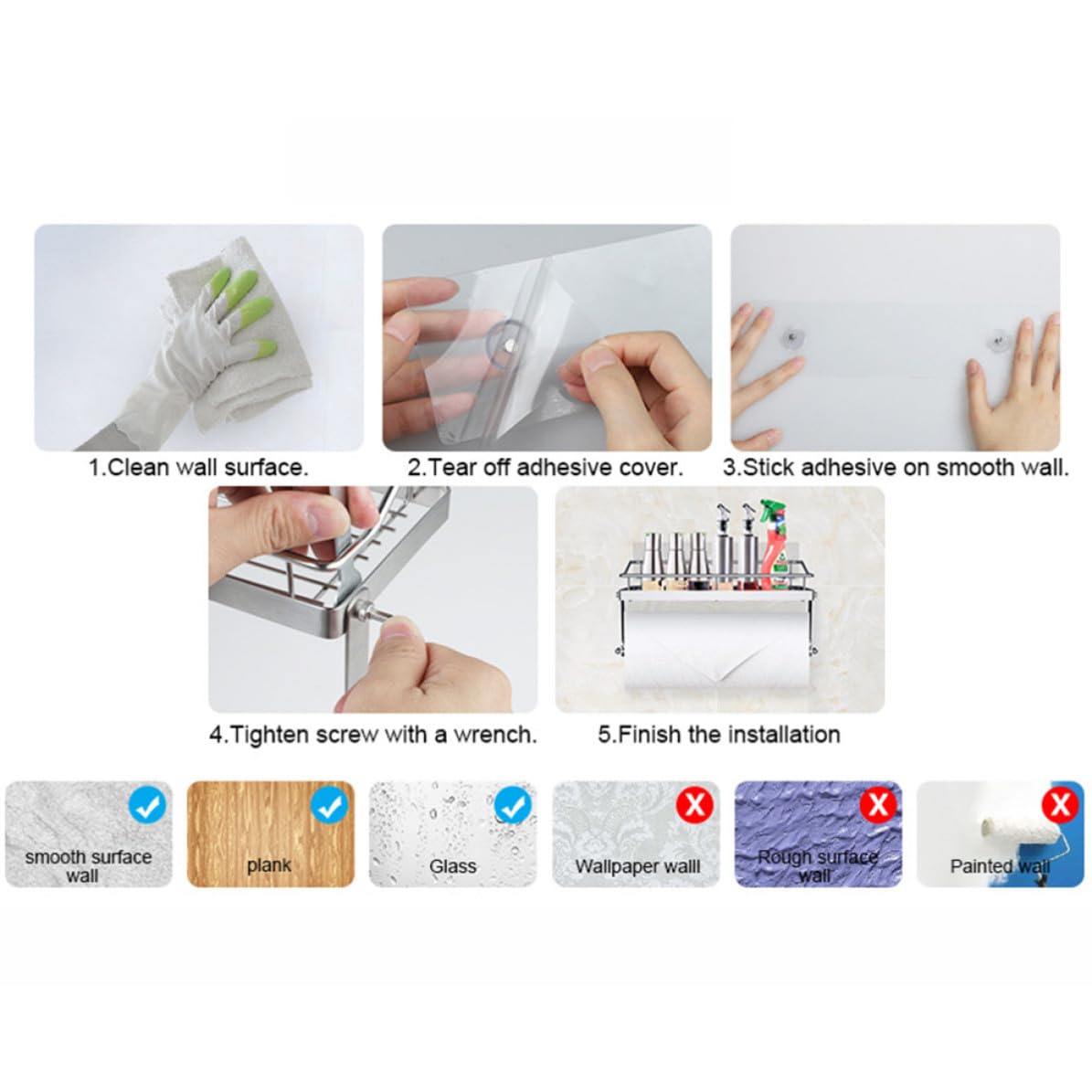 LALAFINA Portarrollos Resistente y Diseño Anticaídas Autoadhesivo de Acero Inoxidable para Cocina Estante para Montaje en Azulejos