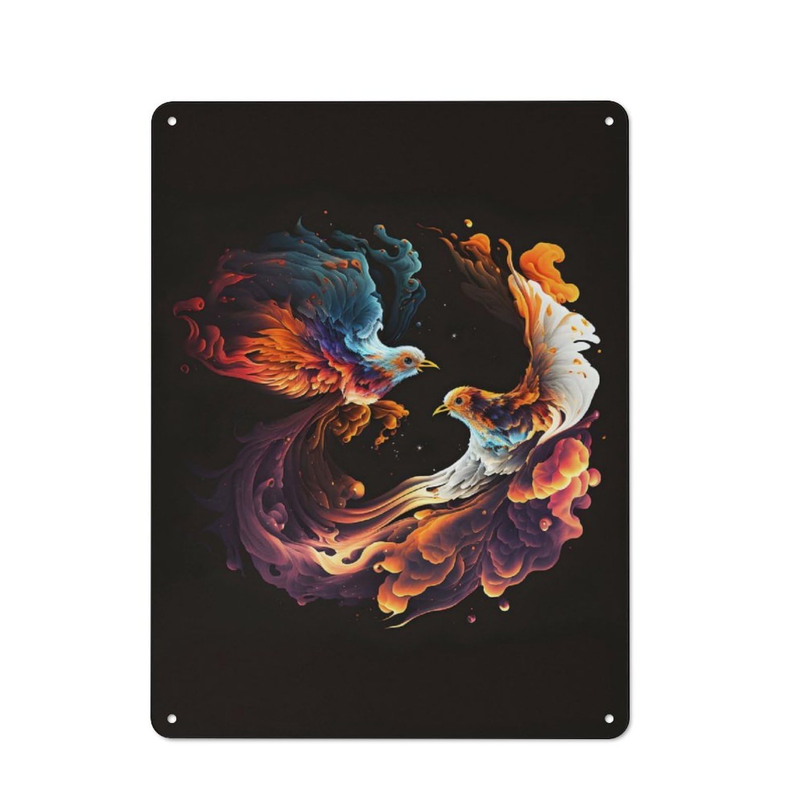 Phoenixes Fighting Rustic Tin Sign 40x30cm for Café Or Restaurant, for Café Owners And Decorators, for Retro Home Interiors
