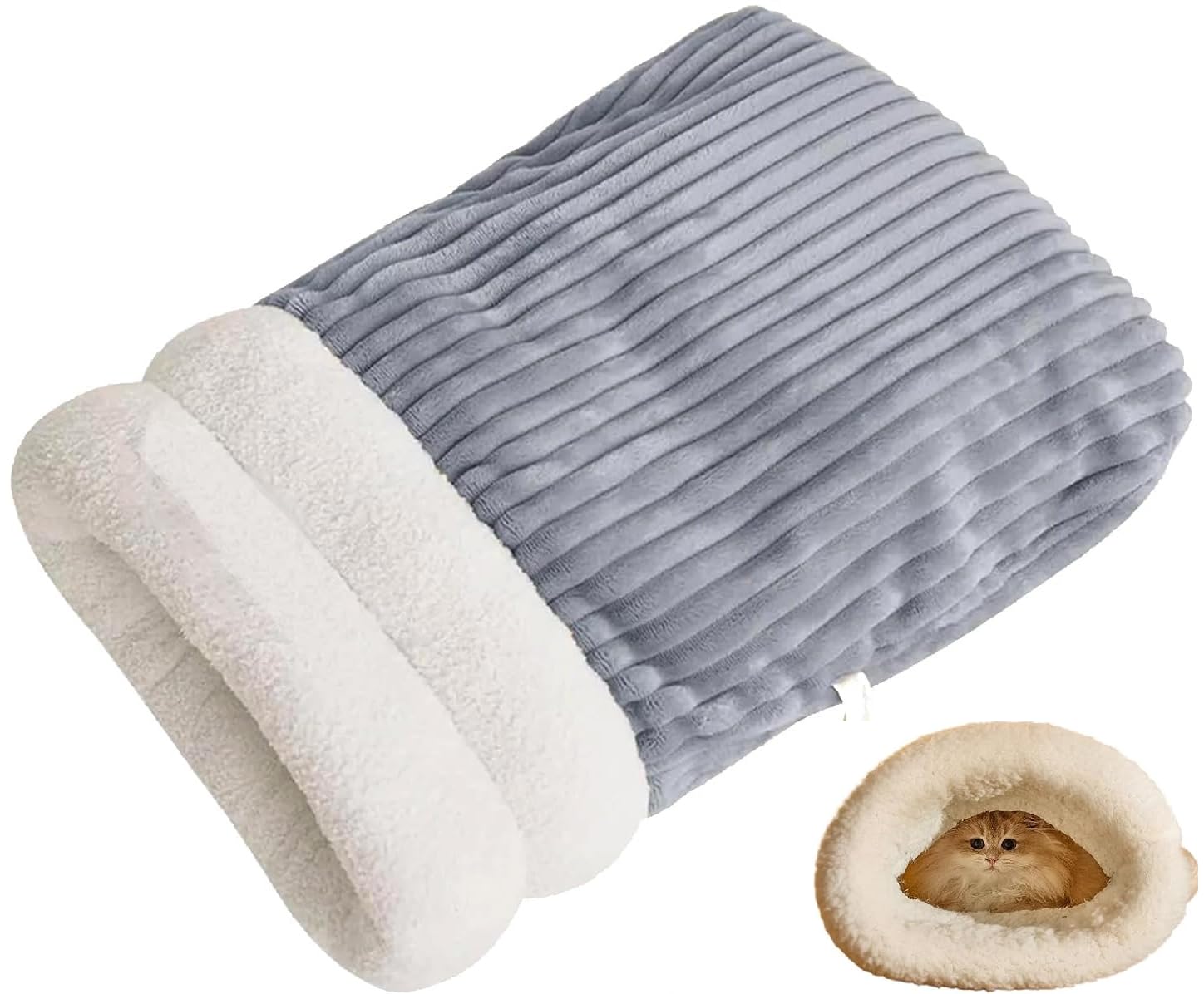 AESZITTEW Large Cat Sleeping Bag, Soft Dog Winter Sleeping Bag, 360° Windproof Pet Nest Bed, Self Warming Bed, Corduroy & Cotton Fleece, 45 cm x 54 cm